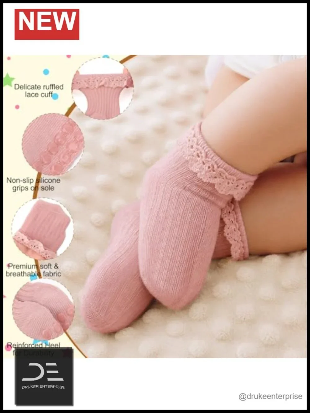 Baby Girl Headband & Non-Slip Socks Set 8pc Cute Bow Design 0-12 Months